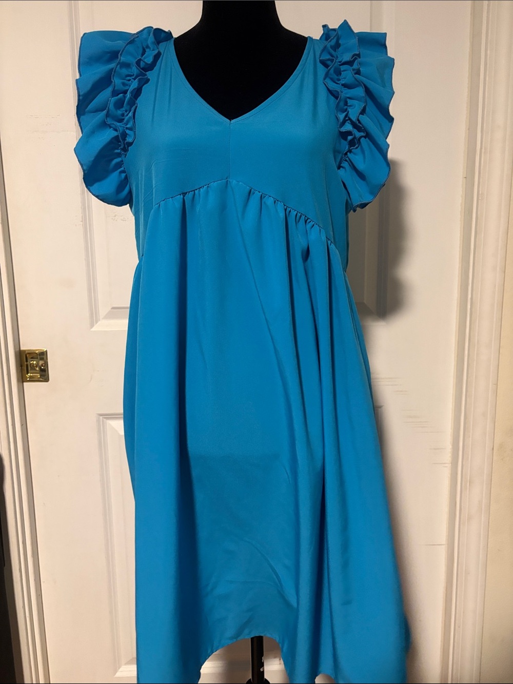 Haptics Bright Blue Ruffle Sleeve Midi Dress